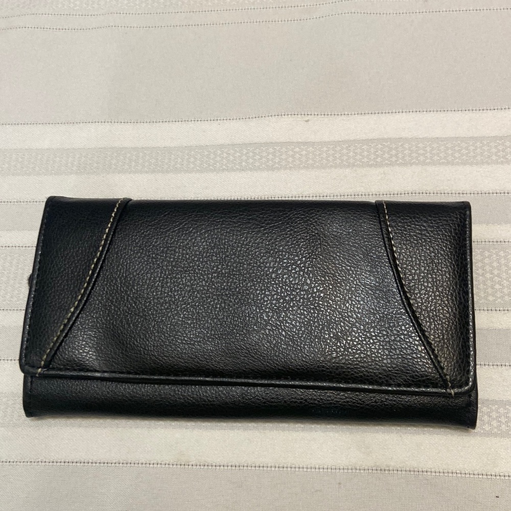 Black Textured Genuine Leather Womens Wallet - 12 Card Slots -2 Zip Pockets